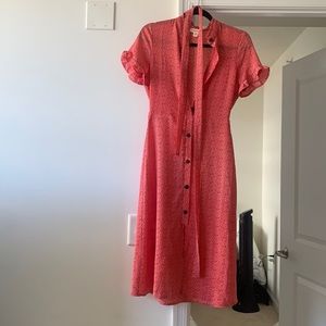 Red and white polka dot midi dress